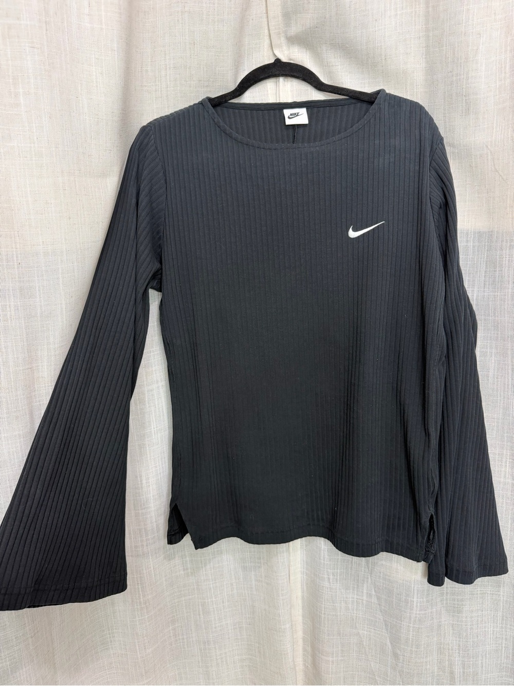 Nike Black Ribbed Long-Sleeve Crew with White Swoosh